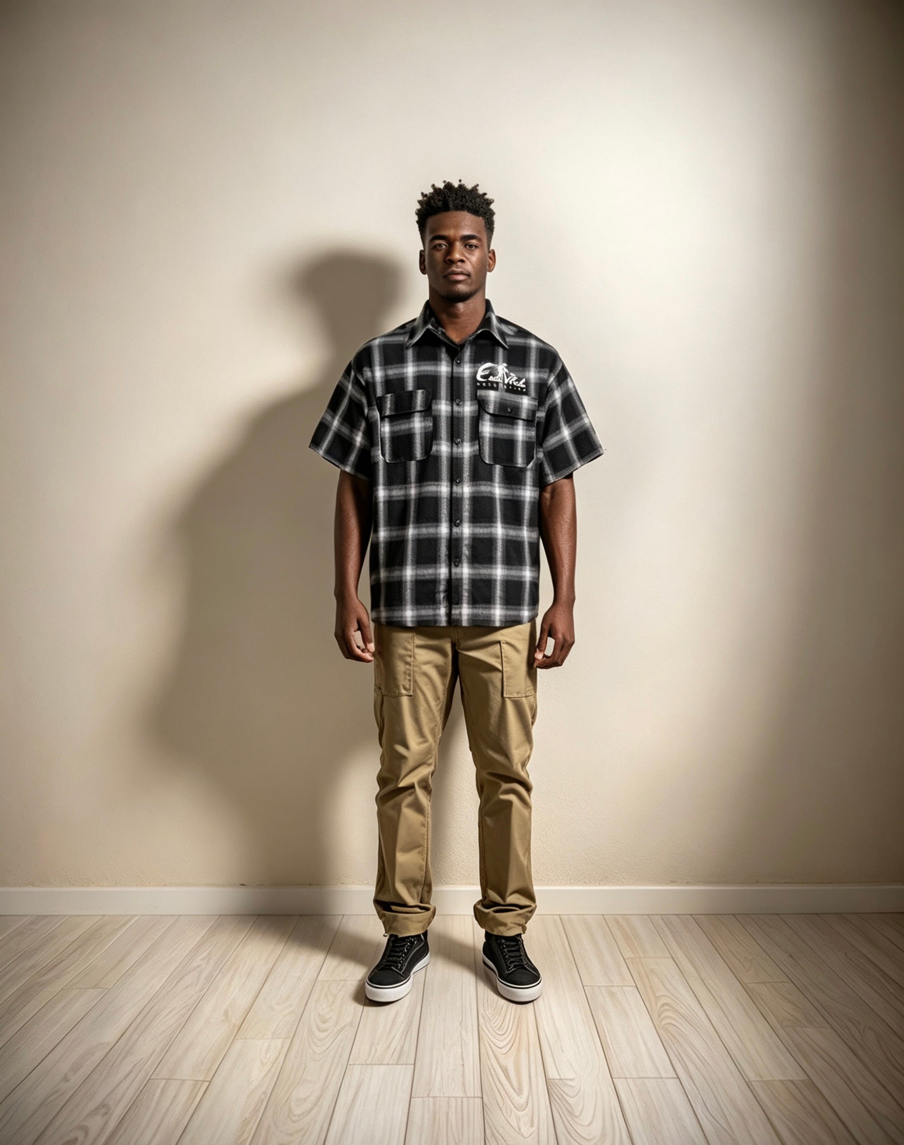 East West Collective premium short sleeve wrinkle free Oreo chicano flannel