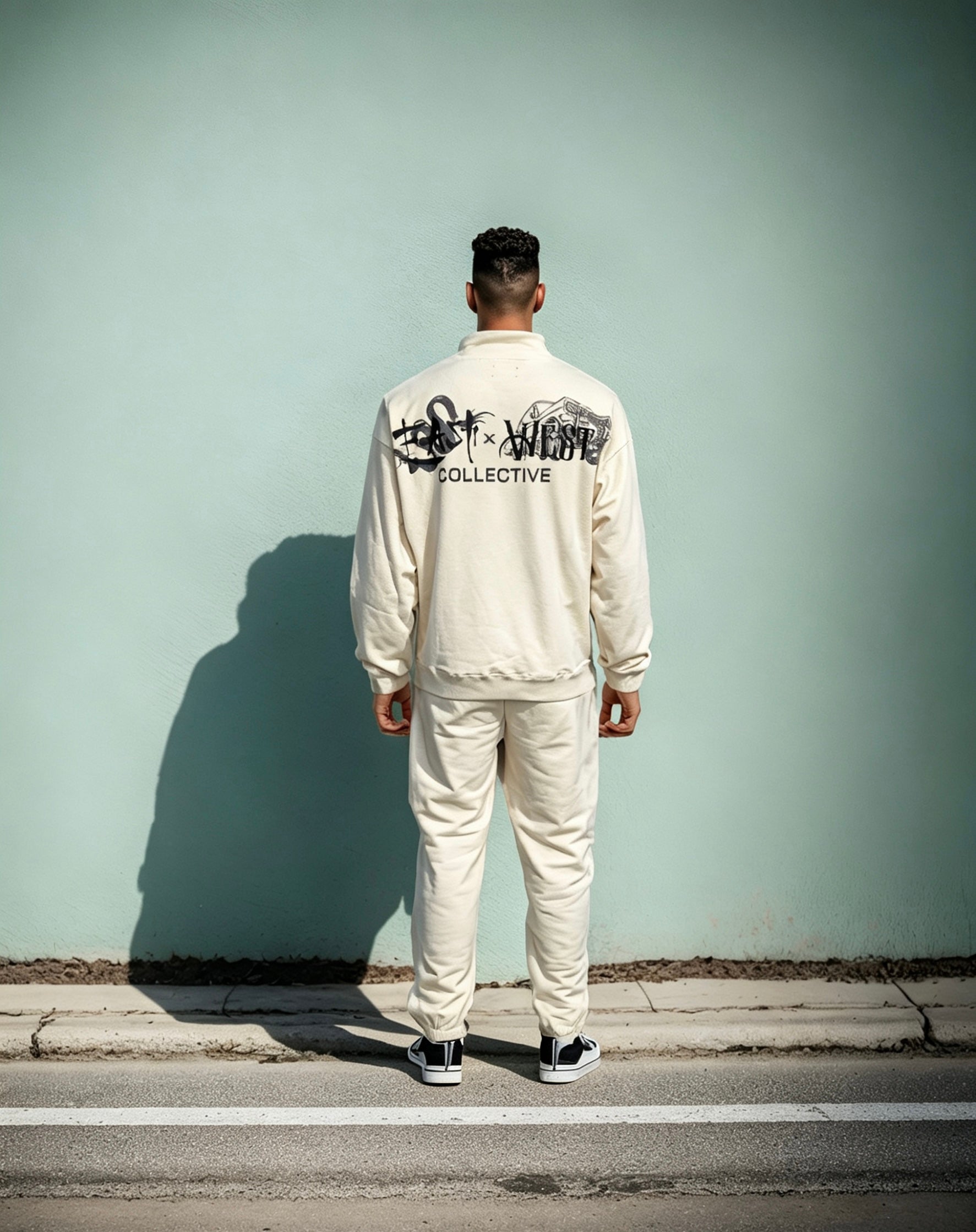 East West Collective premium French terry Cream quarter-zip sweater