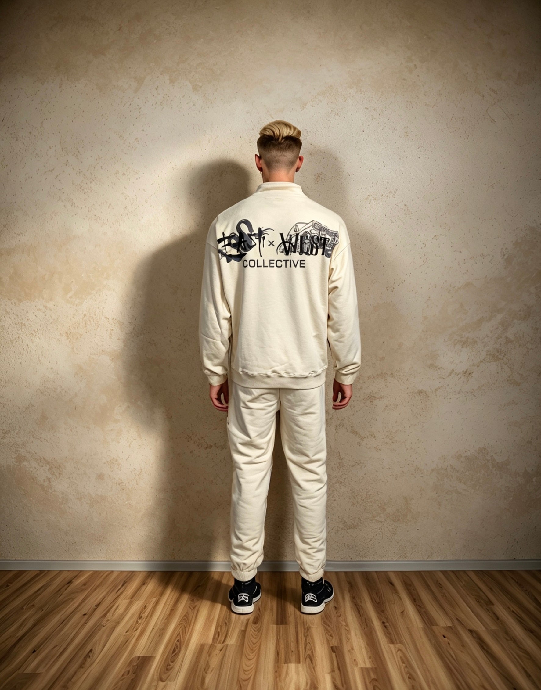 East West Collective premium French terry Cream quarter-zip sweater