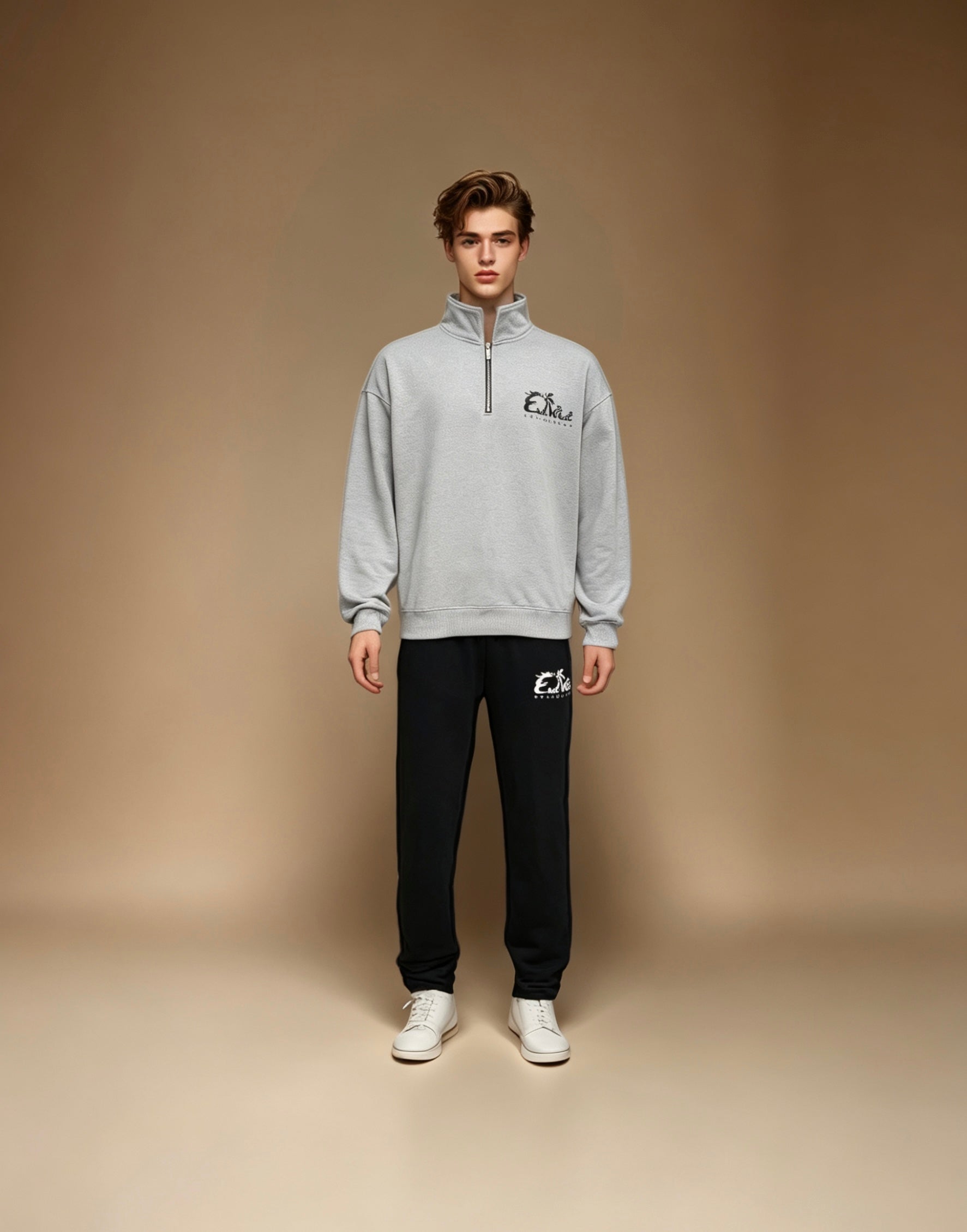 East West Collective premium French terry Cool Grey quarter-zip sweater