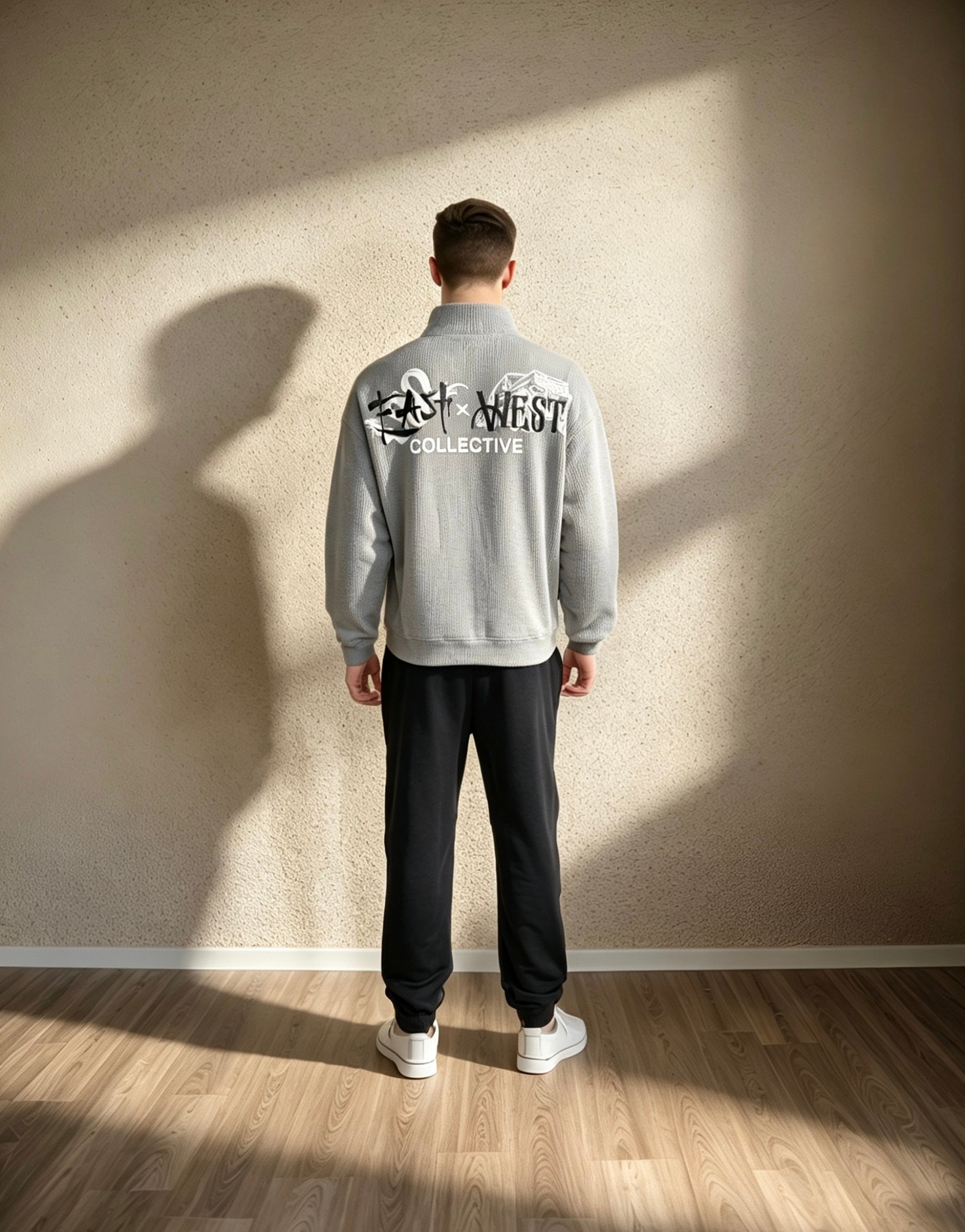 East West Collective premium French terry Cool Grey quarter-zip sweater