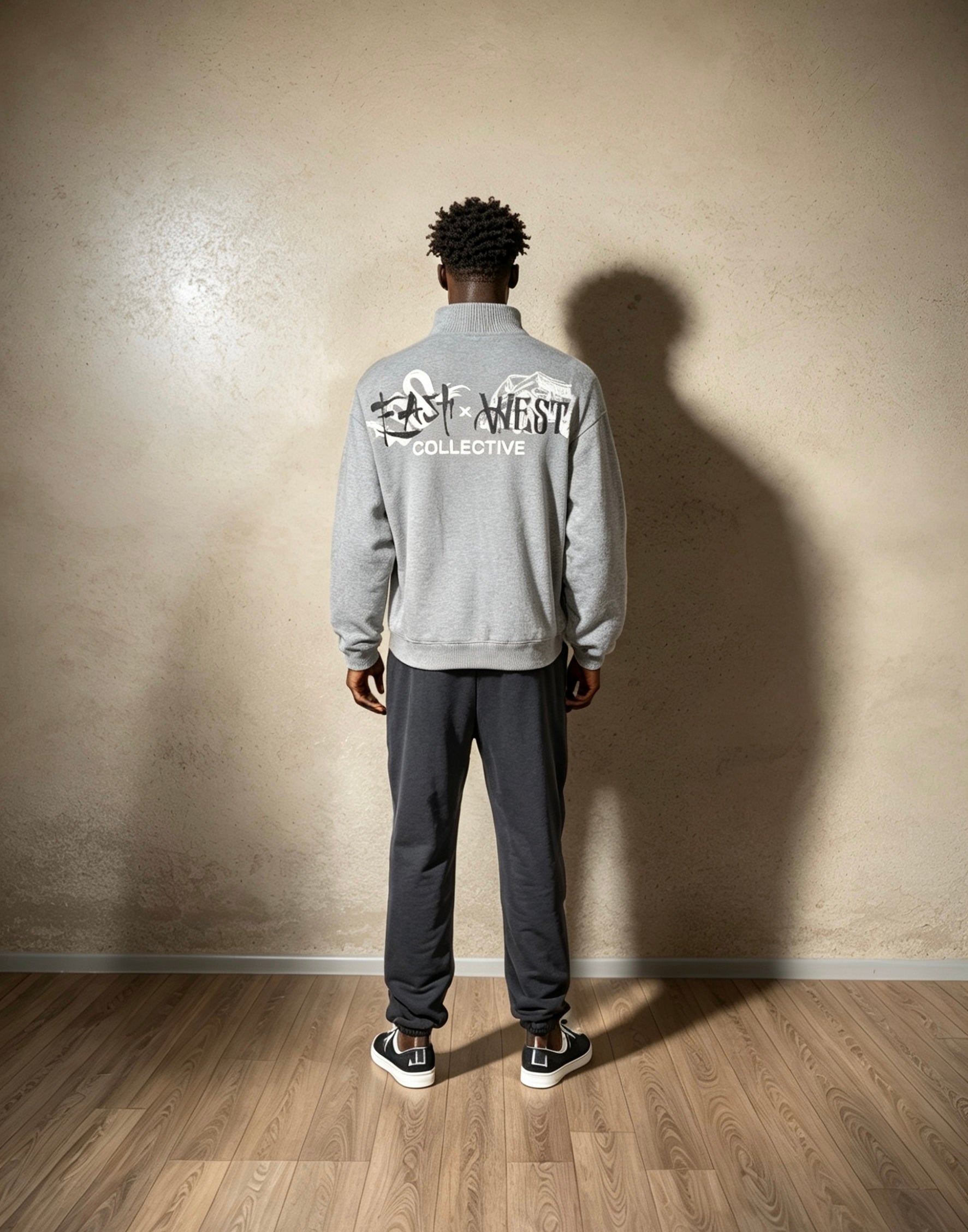 East West Collective premium French terry Cool Grey quarter-zip sweater