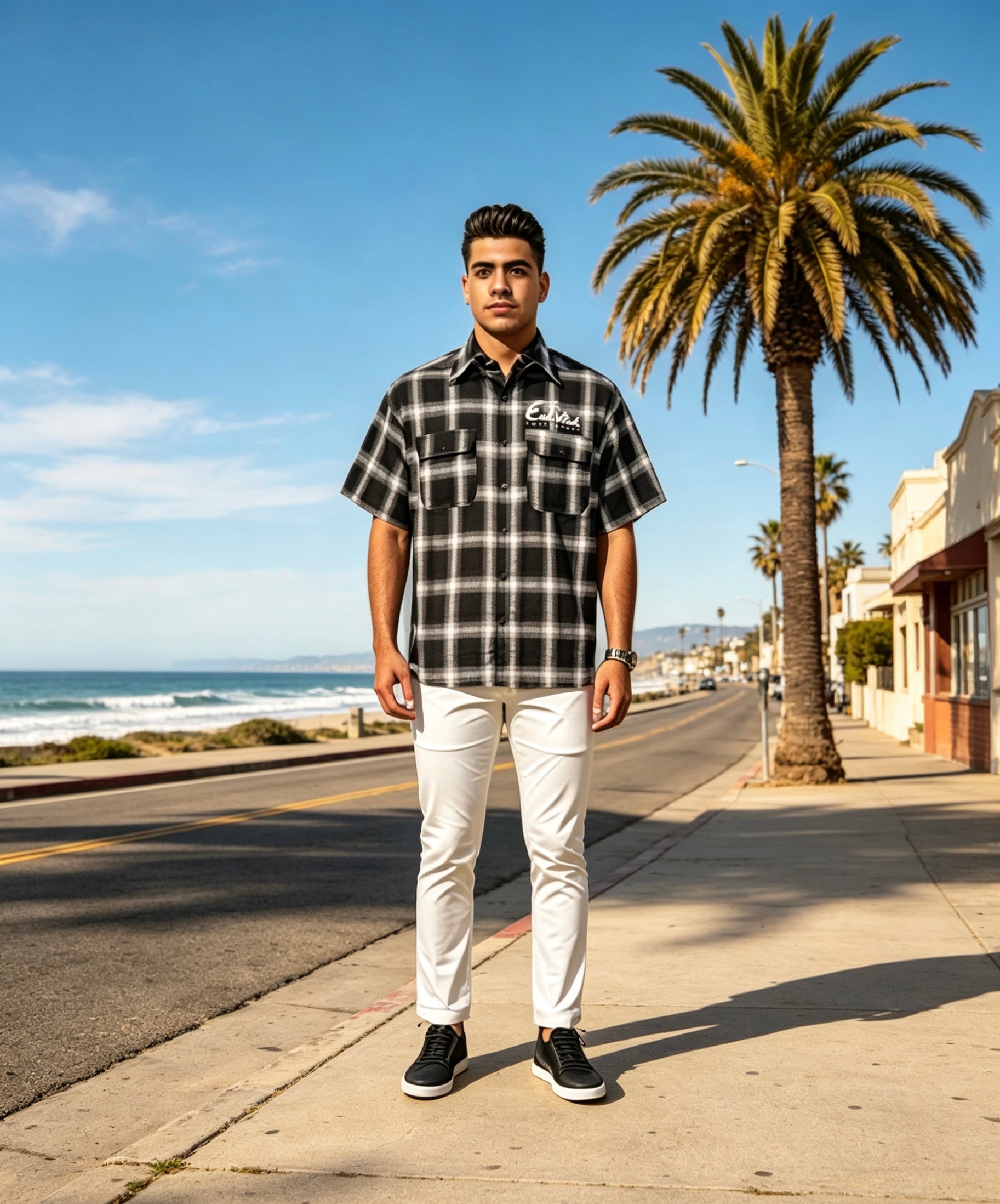 East West Collective premium short sleeve wrinkle free Oreo chicano flannel
