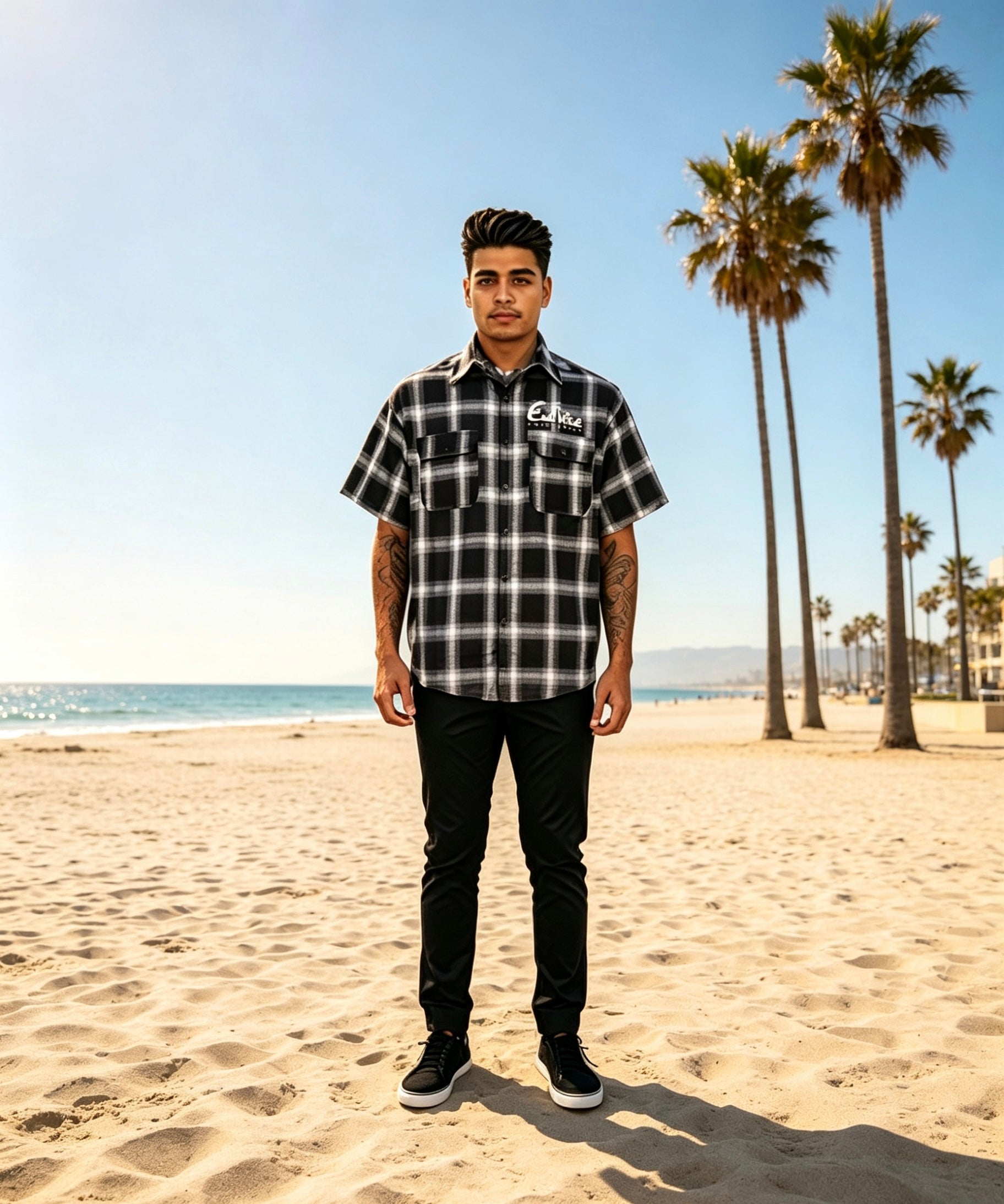 East West Collective premium short sleeve wrinkle free Oreo chicano flannel