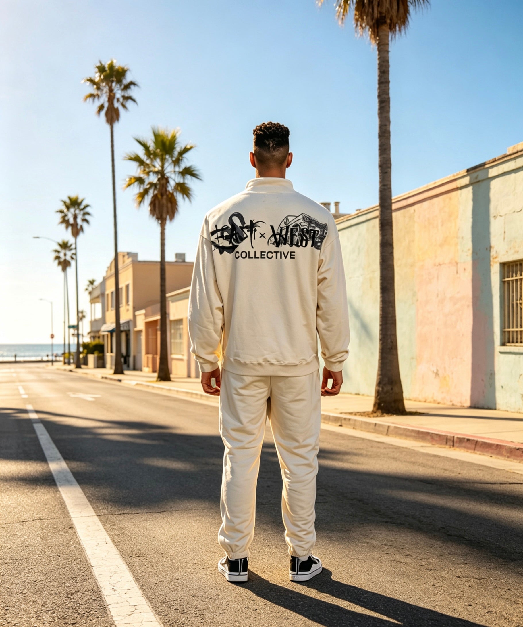 East West Collective premium French terry Cream quarter-zip sweater
