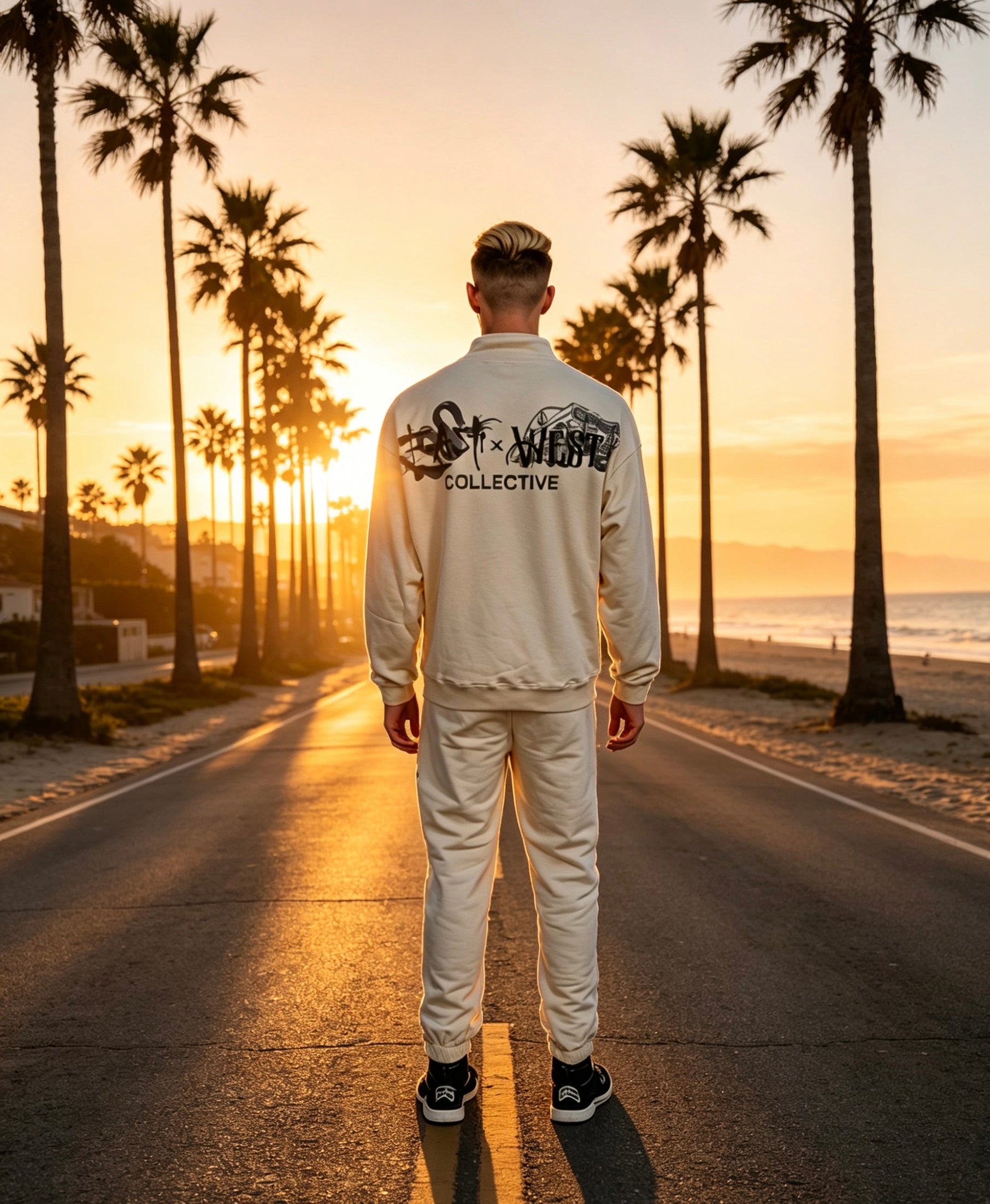 East West Collective premium French terry Cream quarter-zip sweater