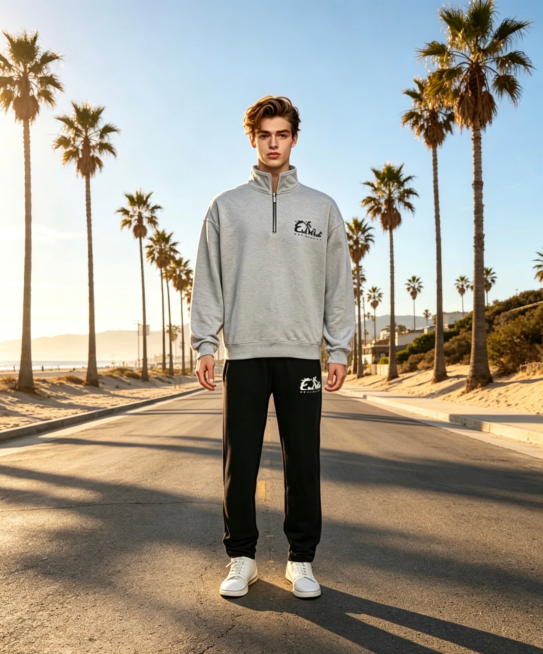 East West Collective premium French terry Cool Grey quarter-zip sweater