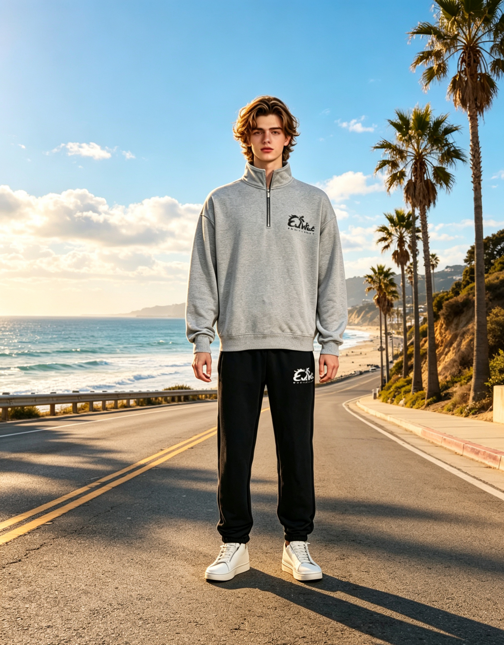 East West Collective premium French terry Cool Grey quarter-zip sweater