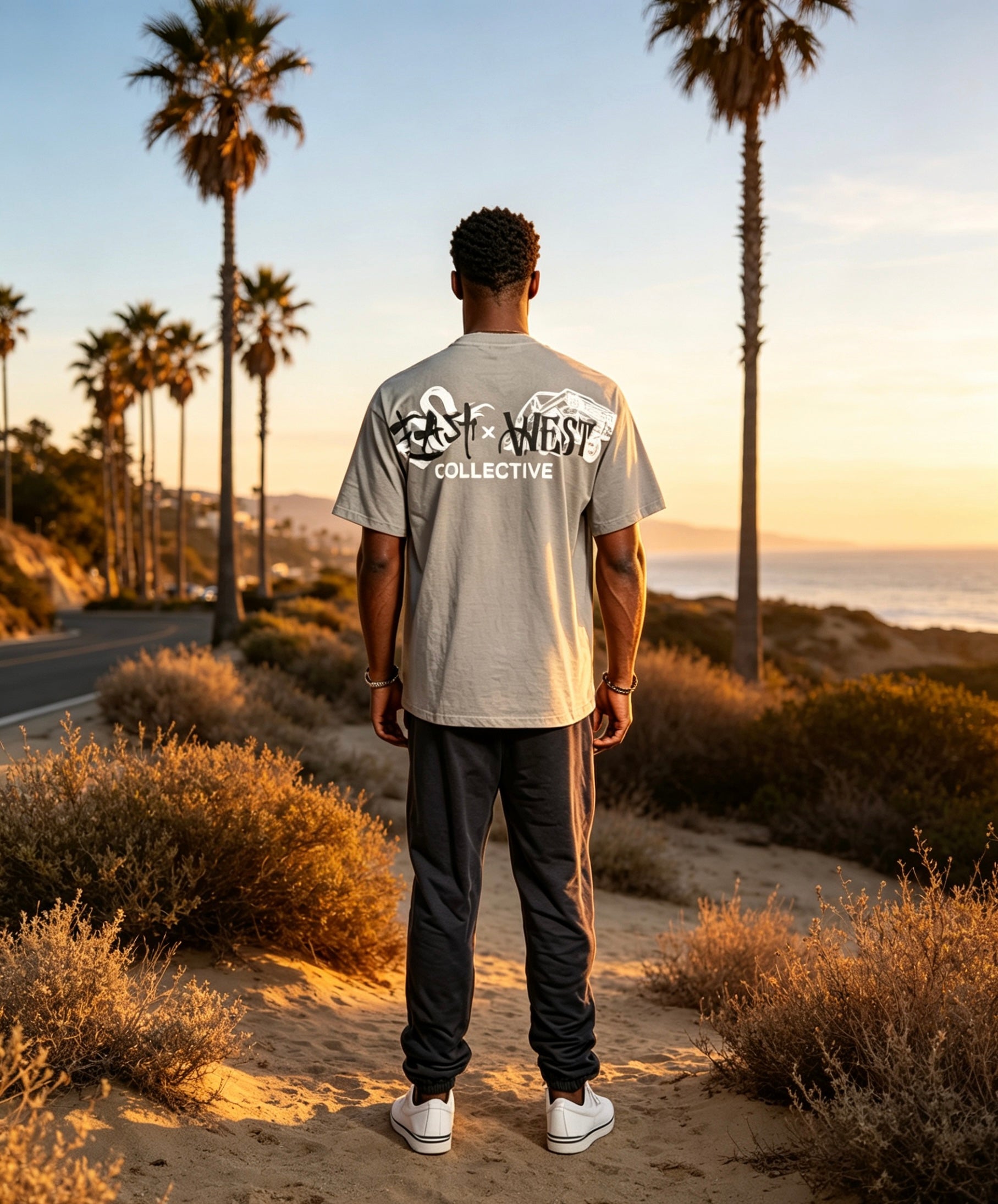 East West Collective premium heavy weight Cool Grey cotton T-Shirt