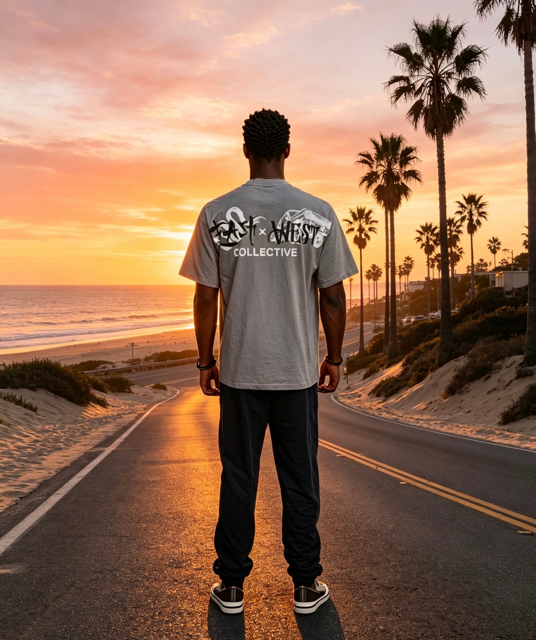 East West Collective premium heavy weight Cool Grey cotton T-Shirt