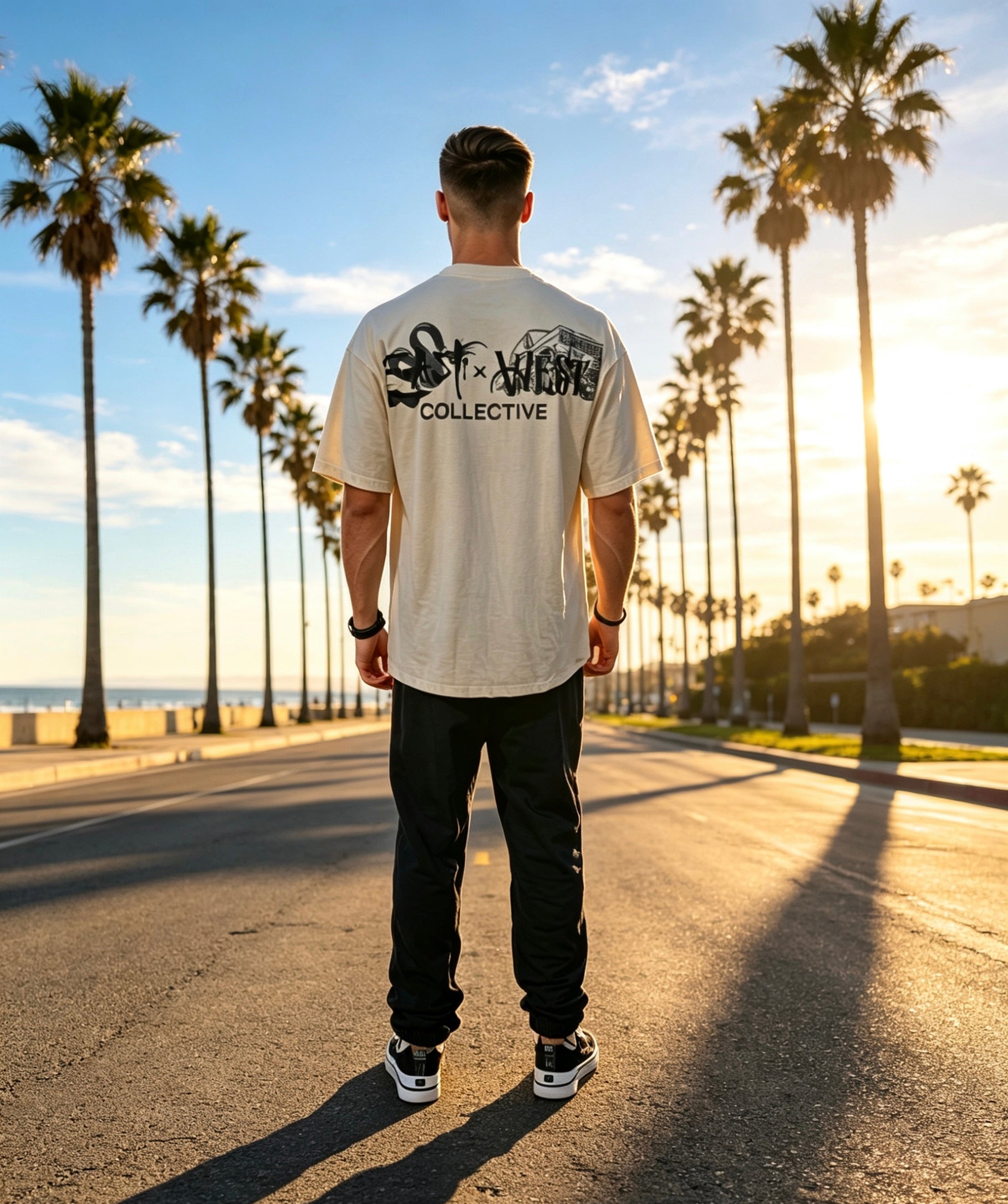 East West Collective premium heavy weight Cream cotton T-Shirt