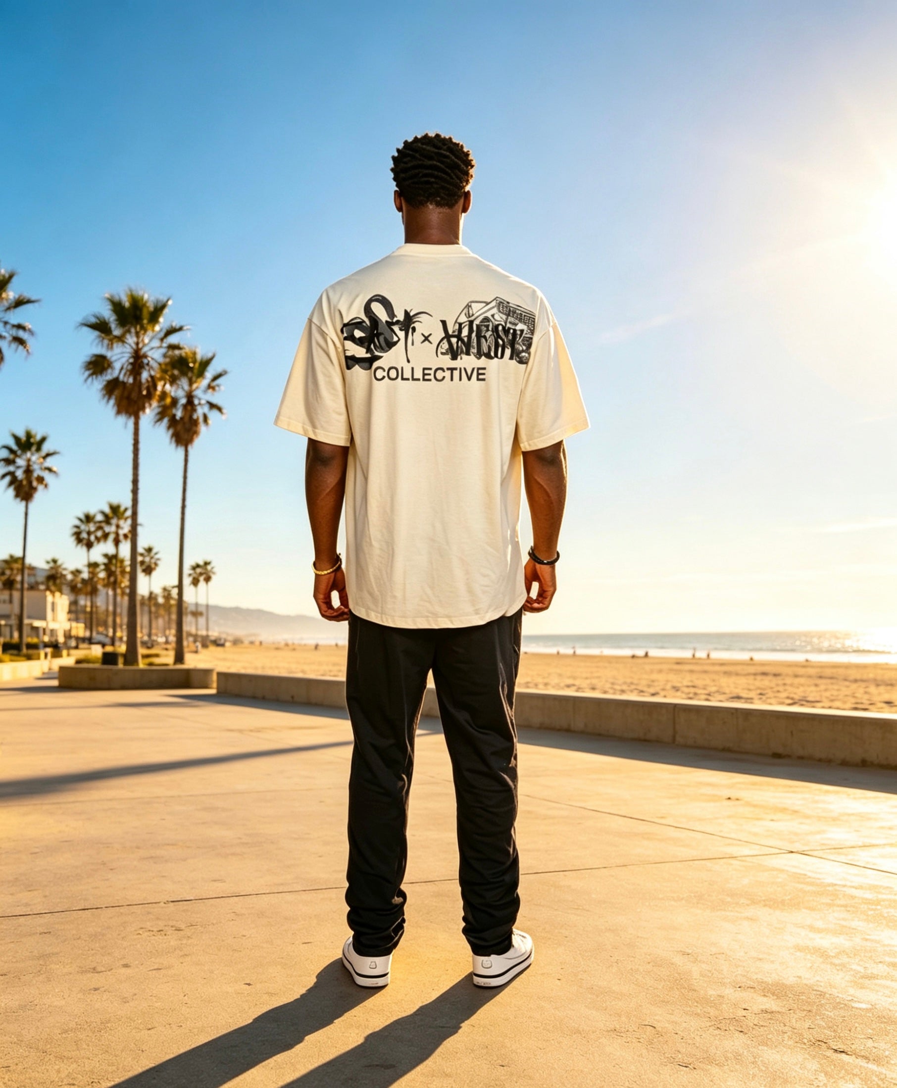 East West Collective premium heavy weight Cream cotton T-Shirt