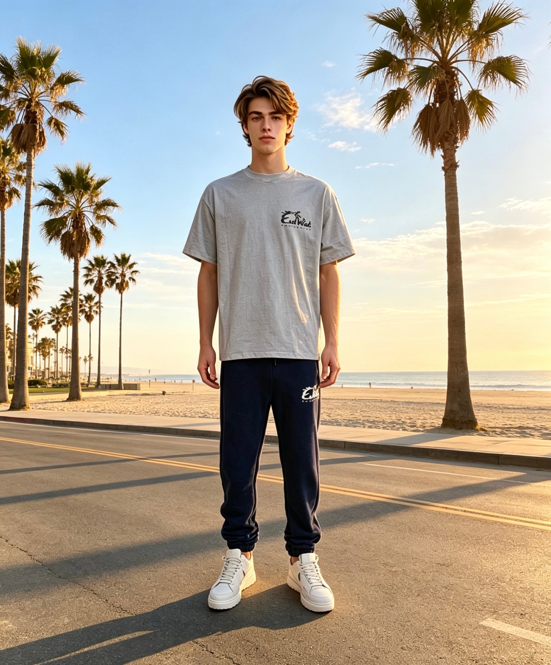 East West Collective premium heavy weight Cool Grey cotton T-Shirt