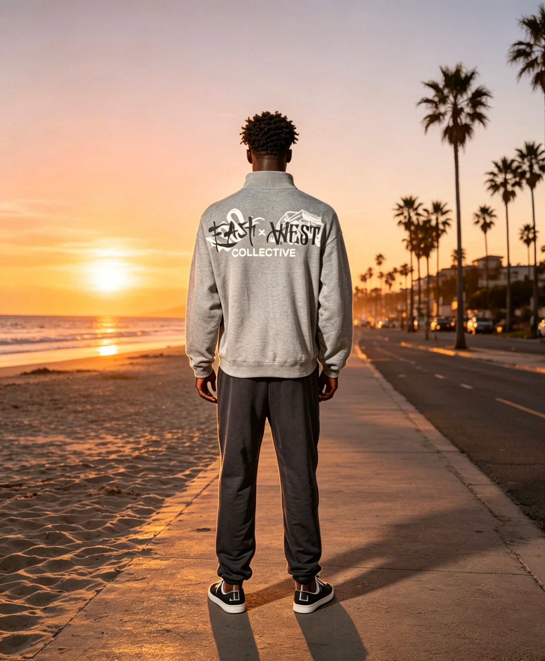 East West Collective premium French terry Cool Grey quarter-zip sweater