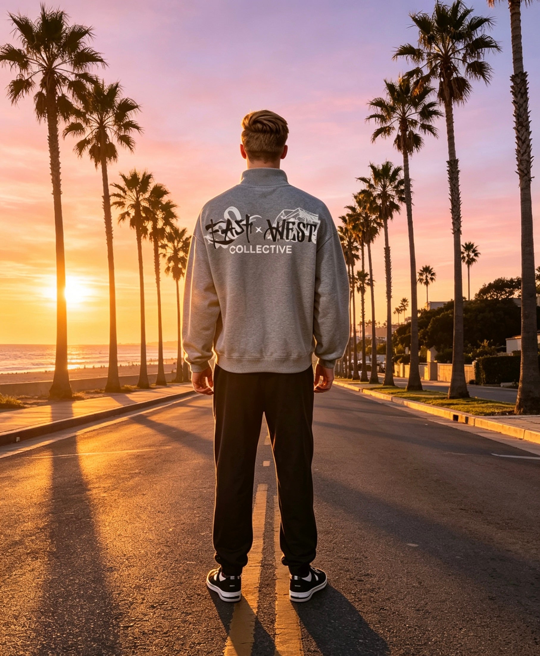 East West Collective premium French terry Cool Grey quarter-zip sweater