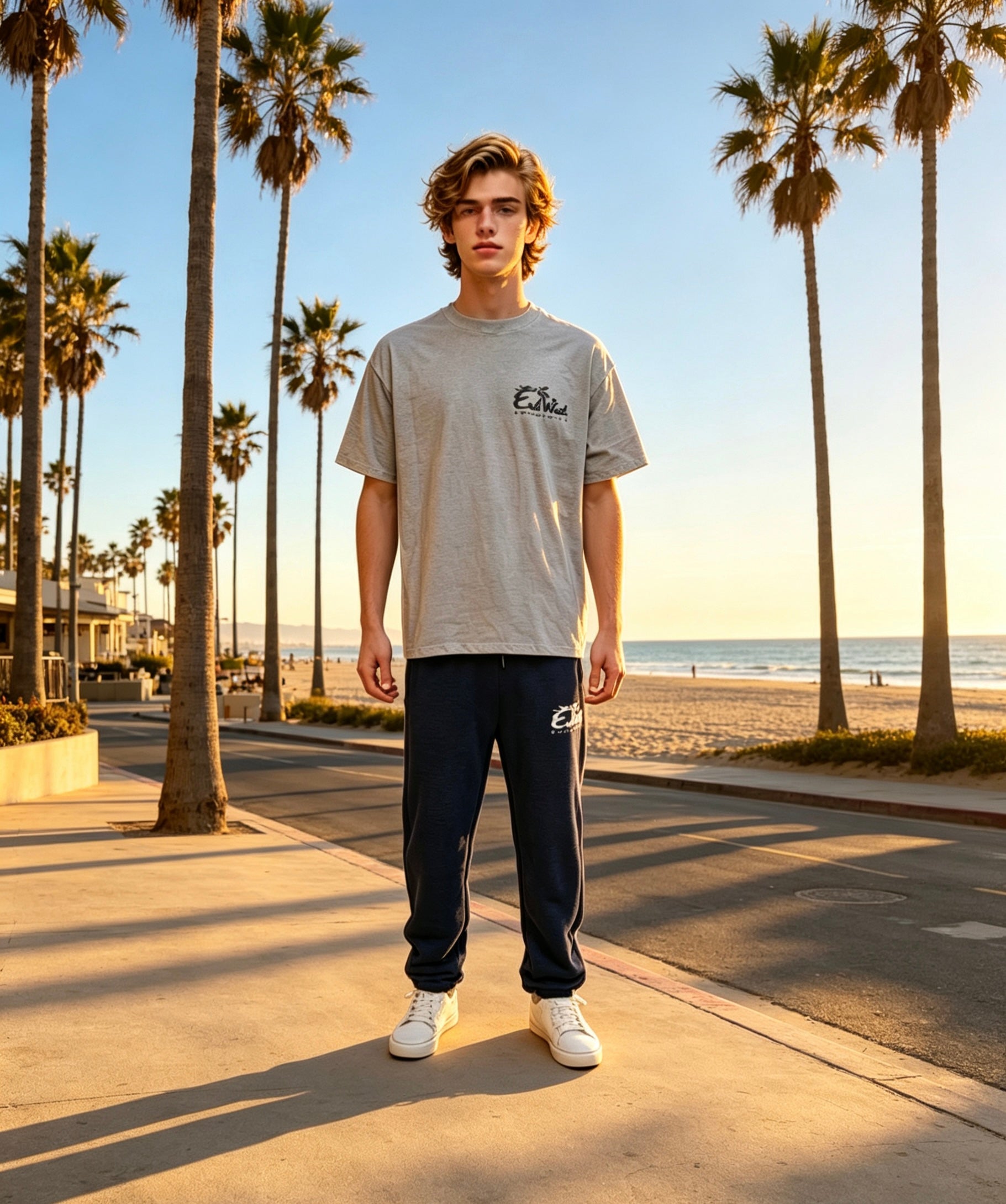 East West Collective premium heavy weight Cool Grey cotton T-Shirt