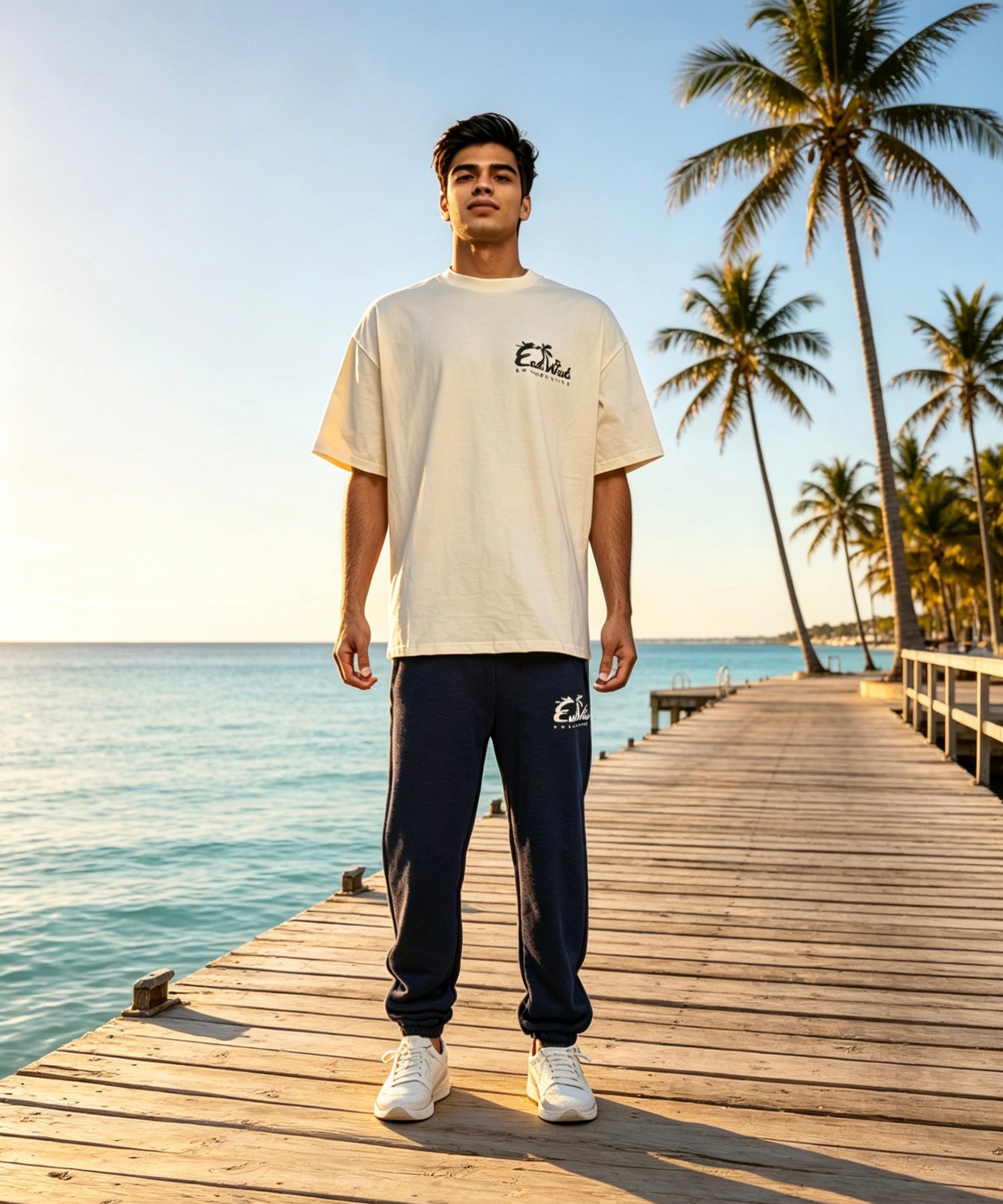East West Collective premium heavy weight Cream cotton T-Shirt