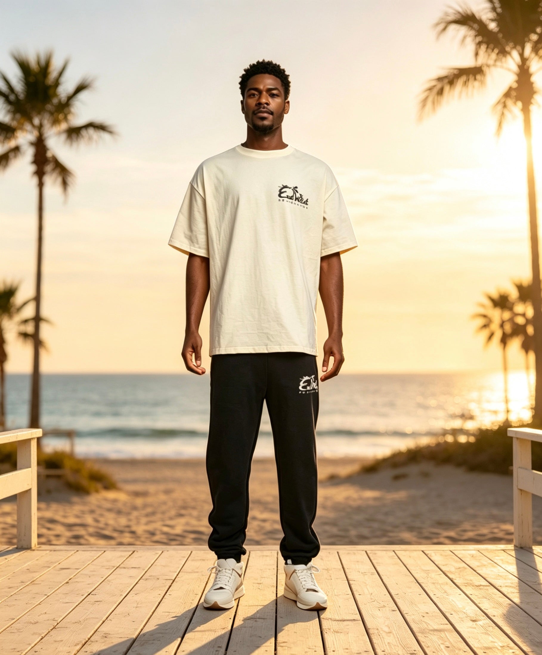 East West Collective premium heavy weight Cream cotton T-Shirt
