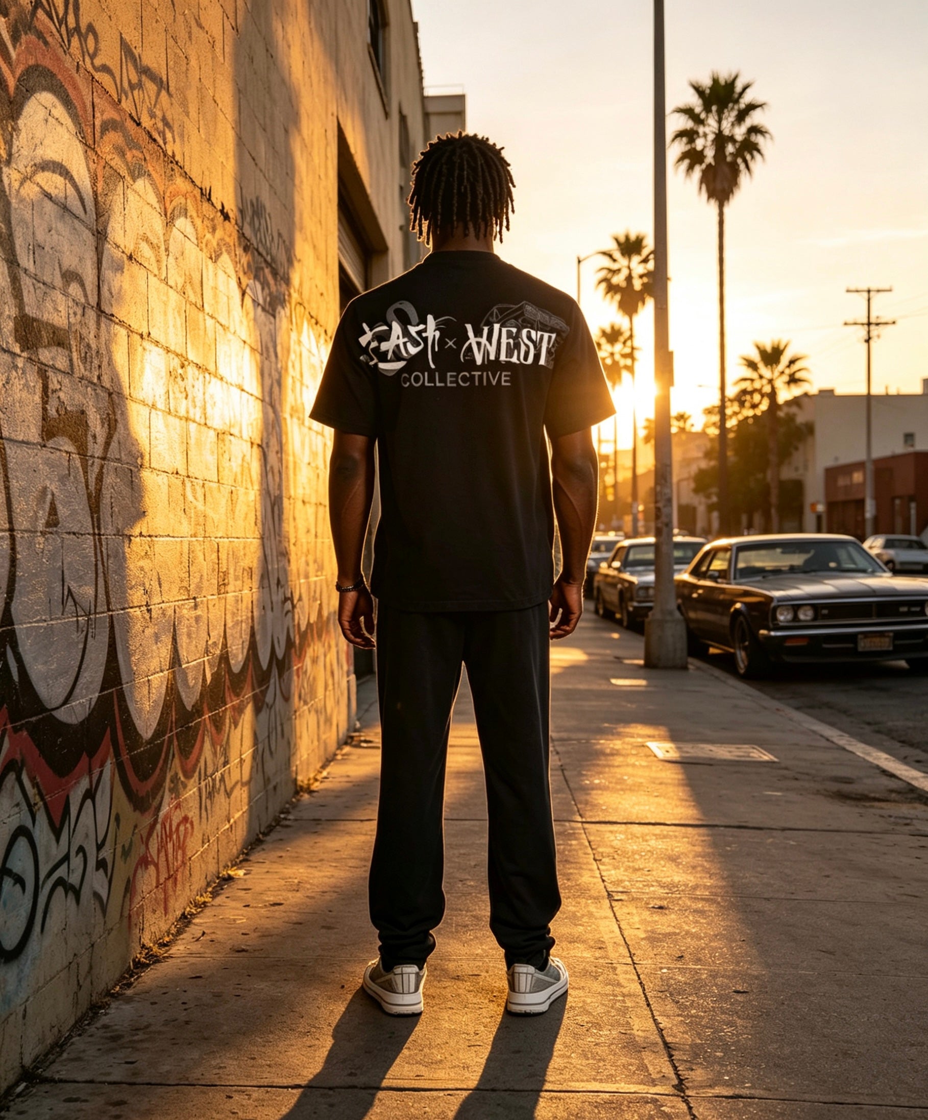 East West Collective premium heavy weight Jet Black cotton T-Shirt