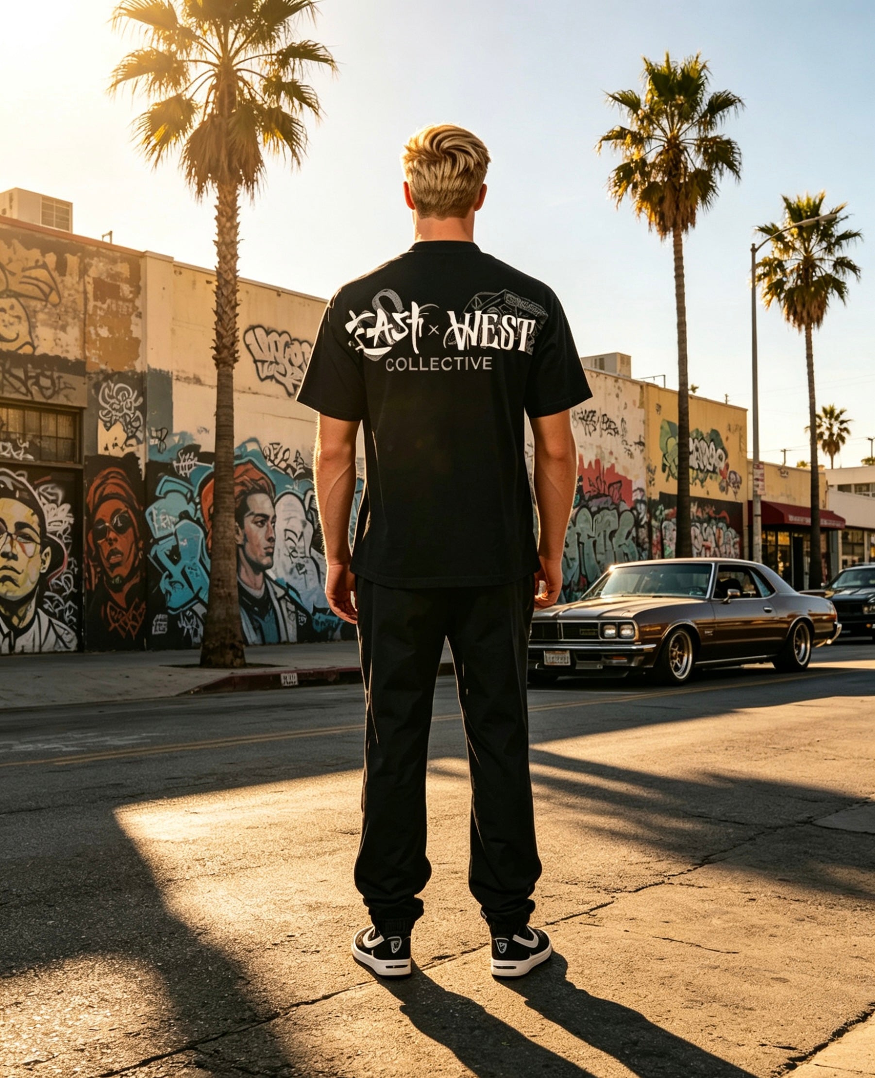 East West Collective premium heavy weight Jet Black cotton T-Shirt