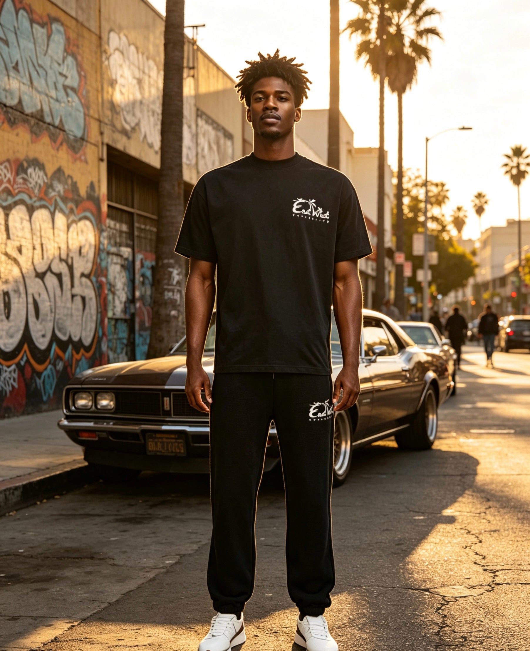 East West Collective premium heavy weight Jet Black cotton T-Shirt