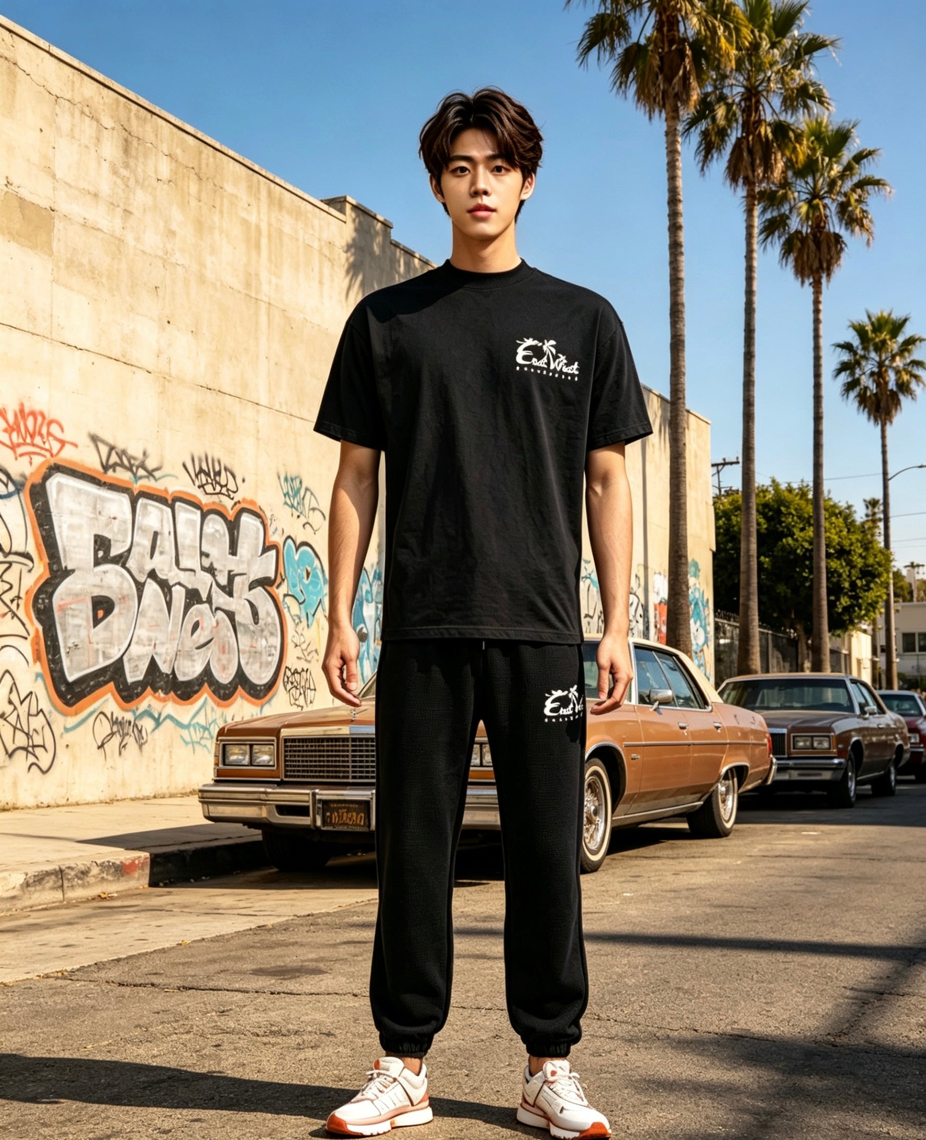 East West Collective premium heavy weight Jet Black cotton T-Shirt