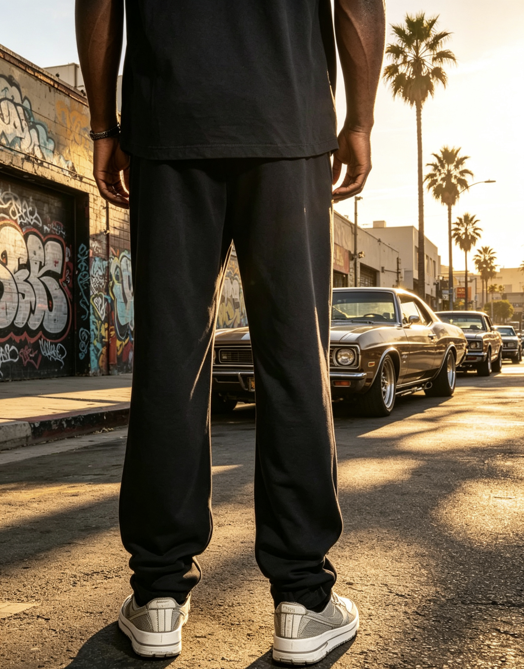 East West Collective Premium French Terry Jet Black Sweat Pants