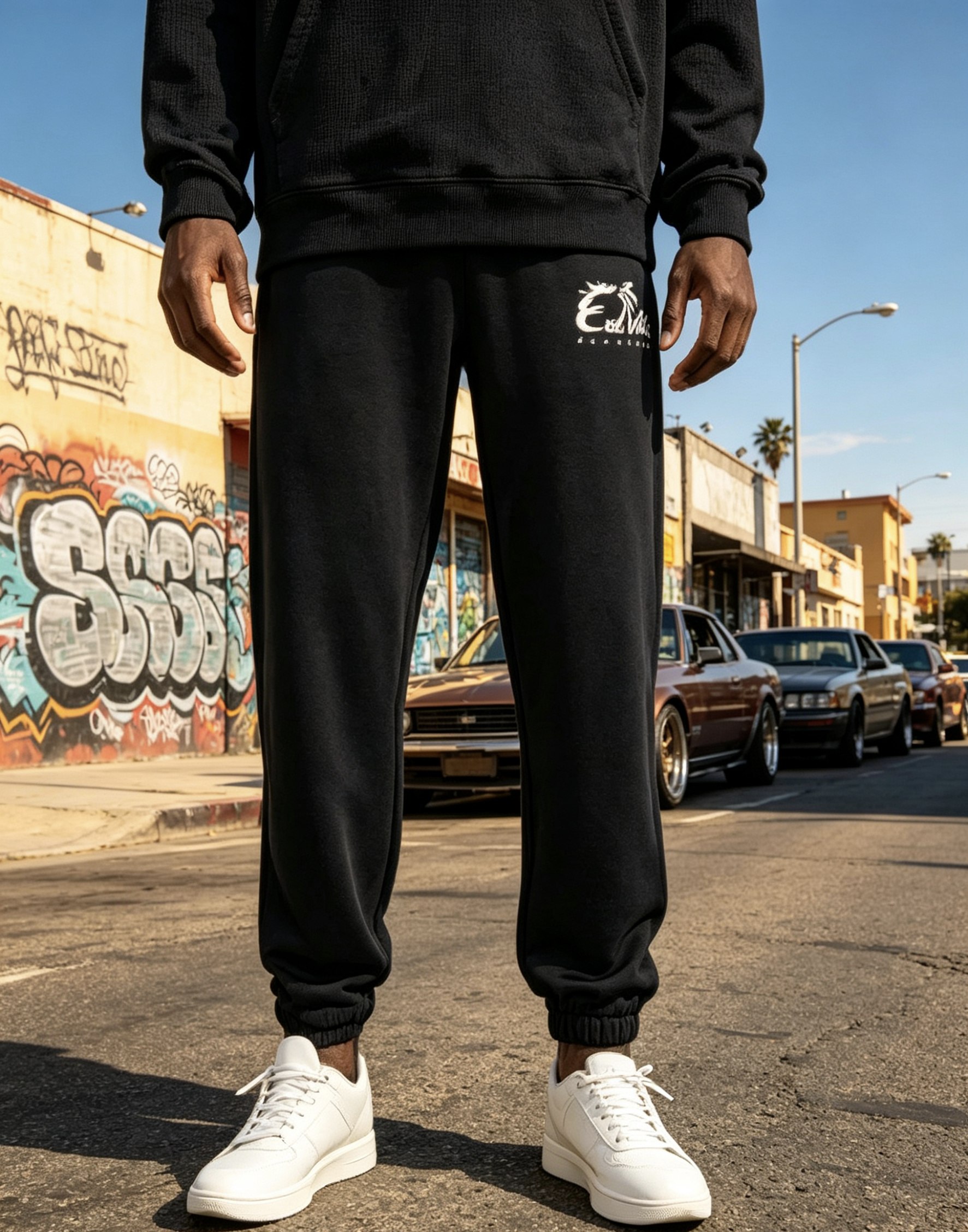 East West Collective Premium French Terry Jet Black Sweat Pants
