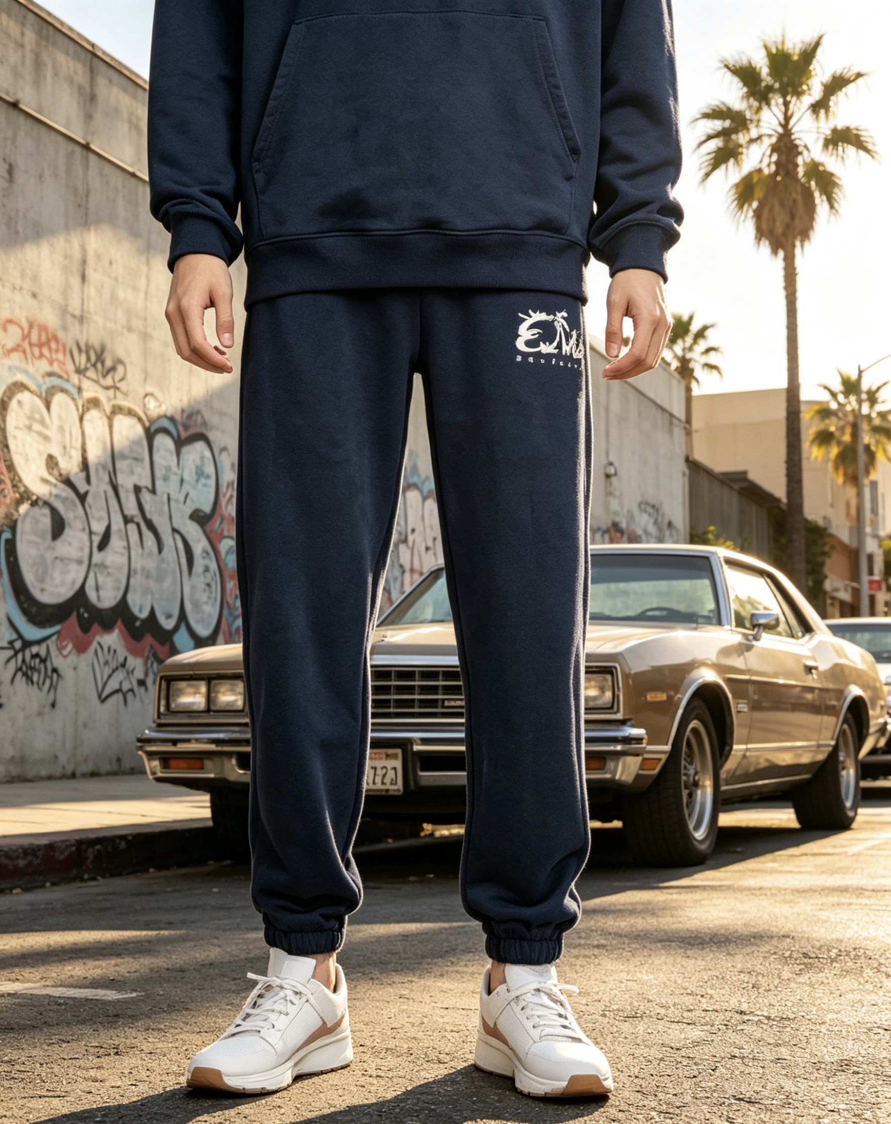 East West Collective Premium French Terry Jet Black Sweat Pants