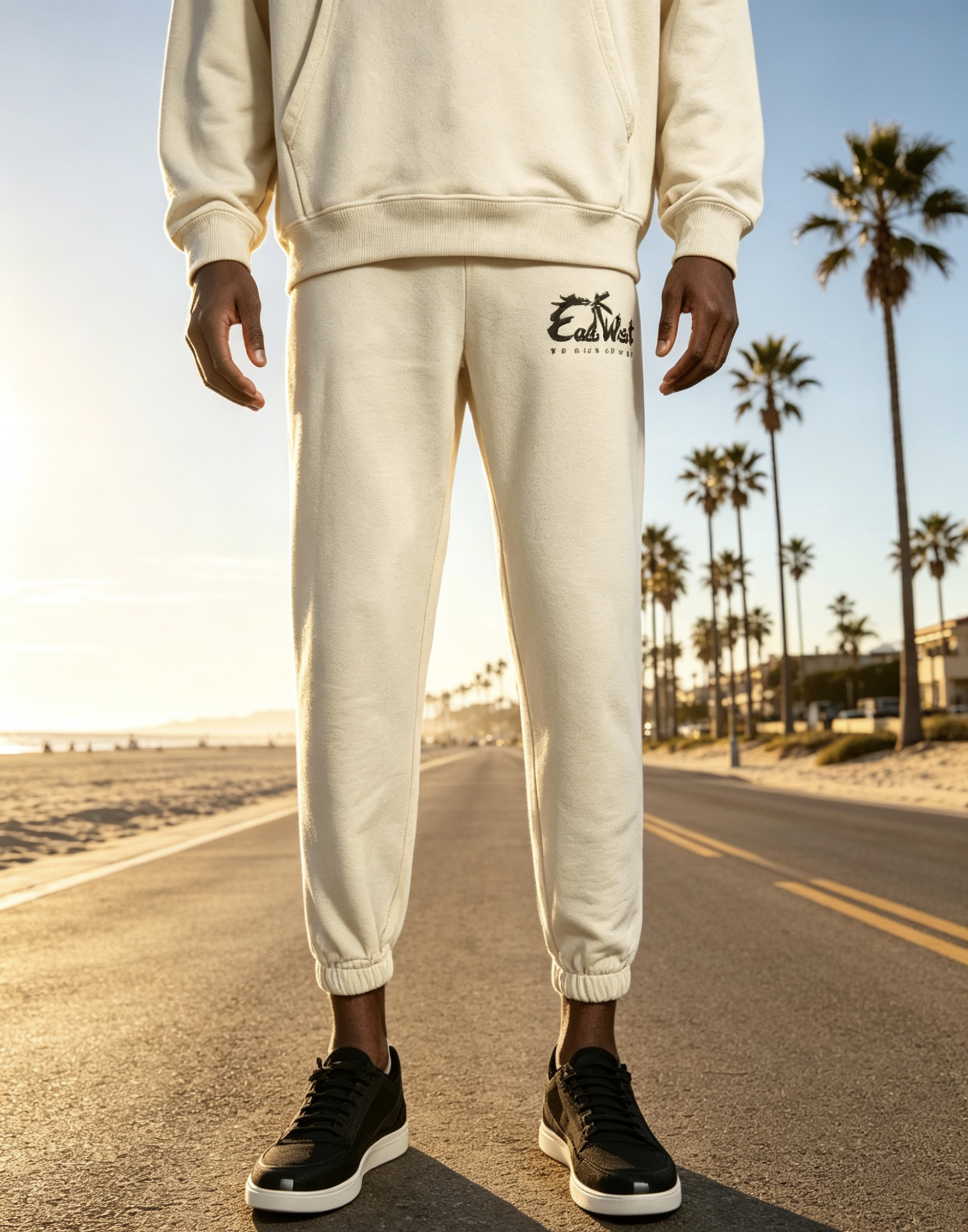 East West Collective Premium French Terry Cream Sweat Pants