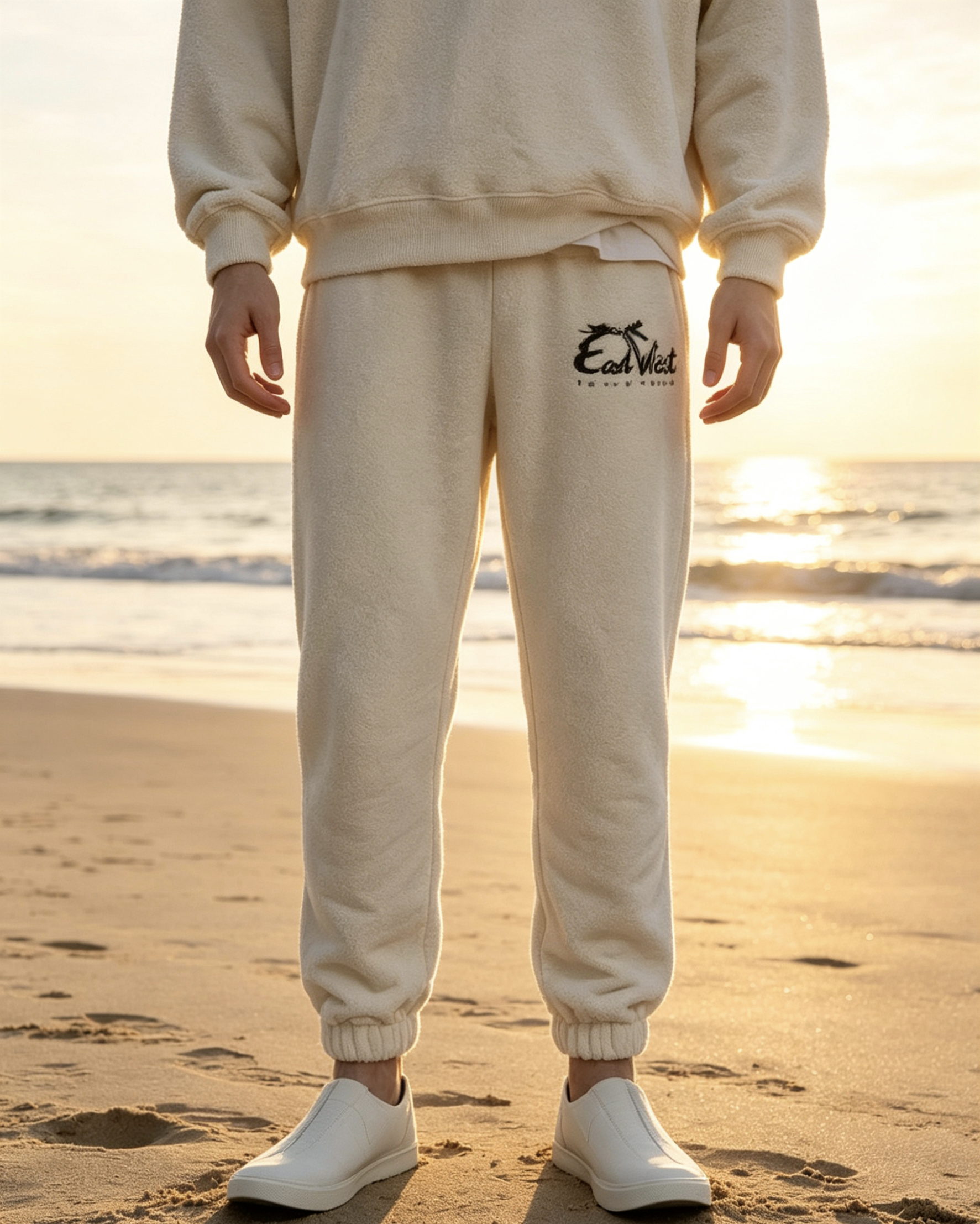 East West Collective Premium French Terry Cream Sweat Pants
