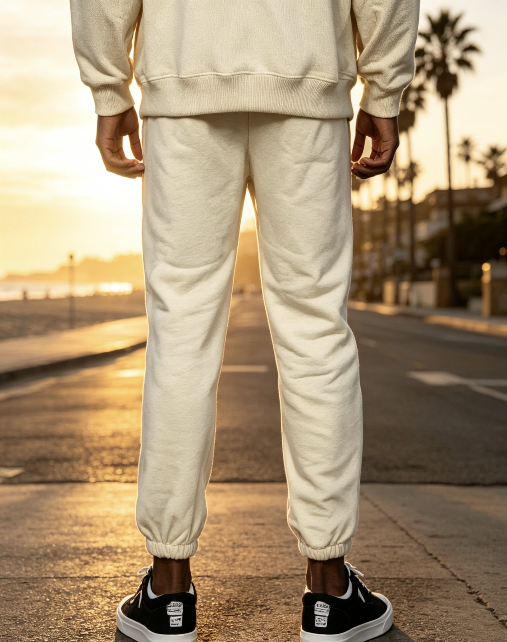 East West Collective Premium French Terry Cream Sweat Pants