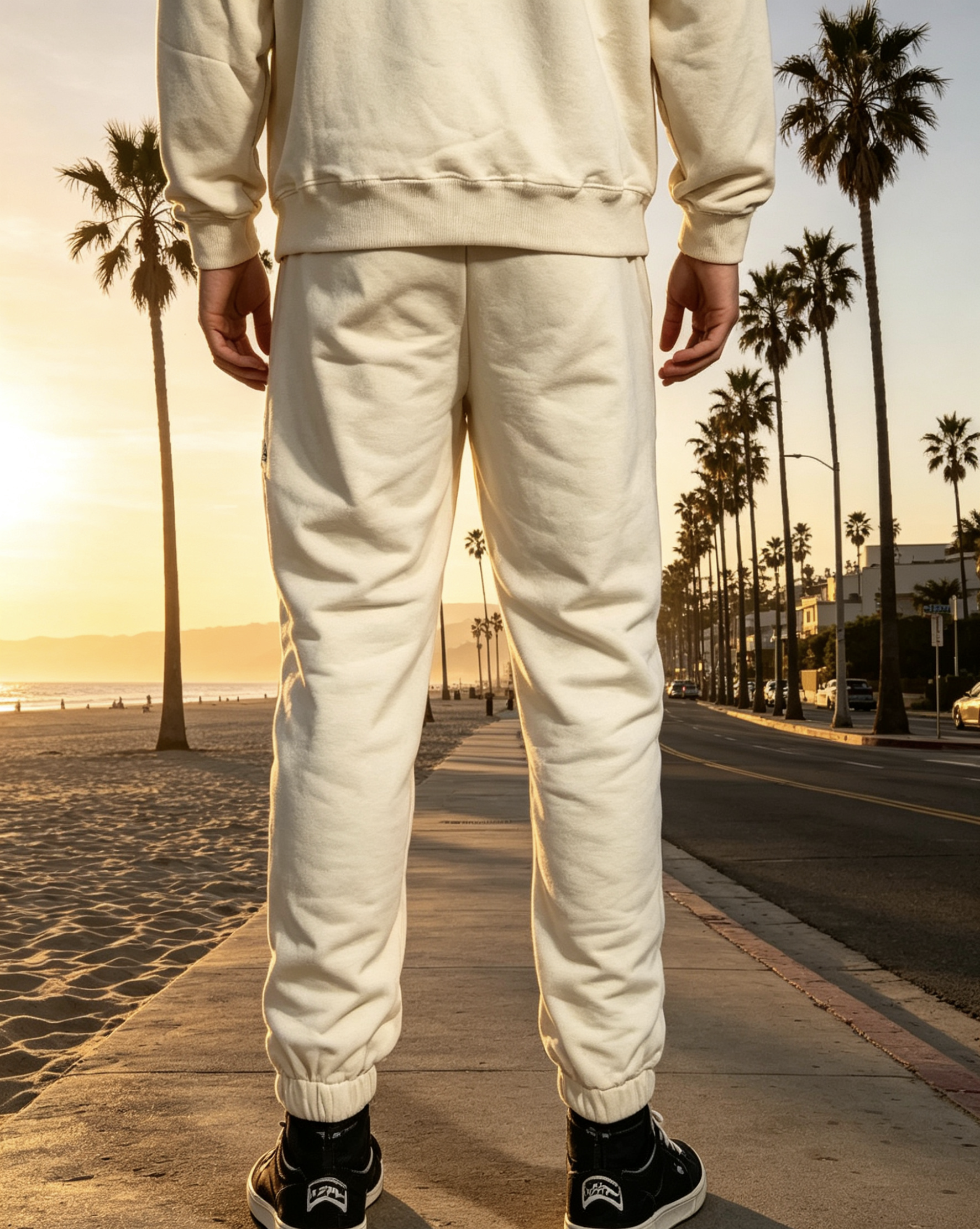 East West Collective Premium French Terry Cream Sweat Pants