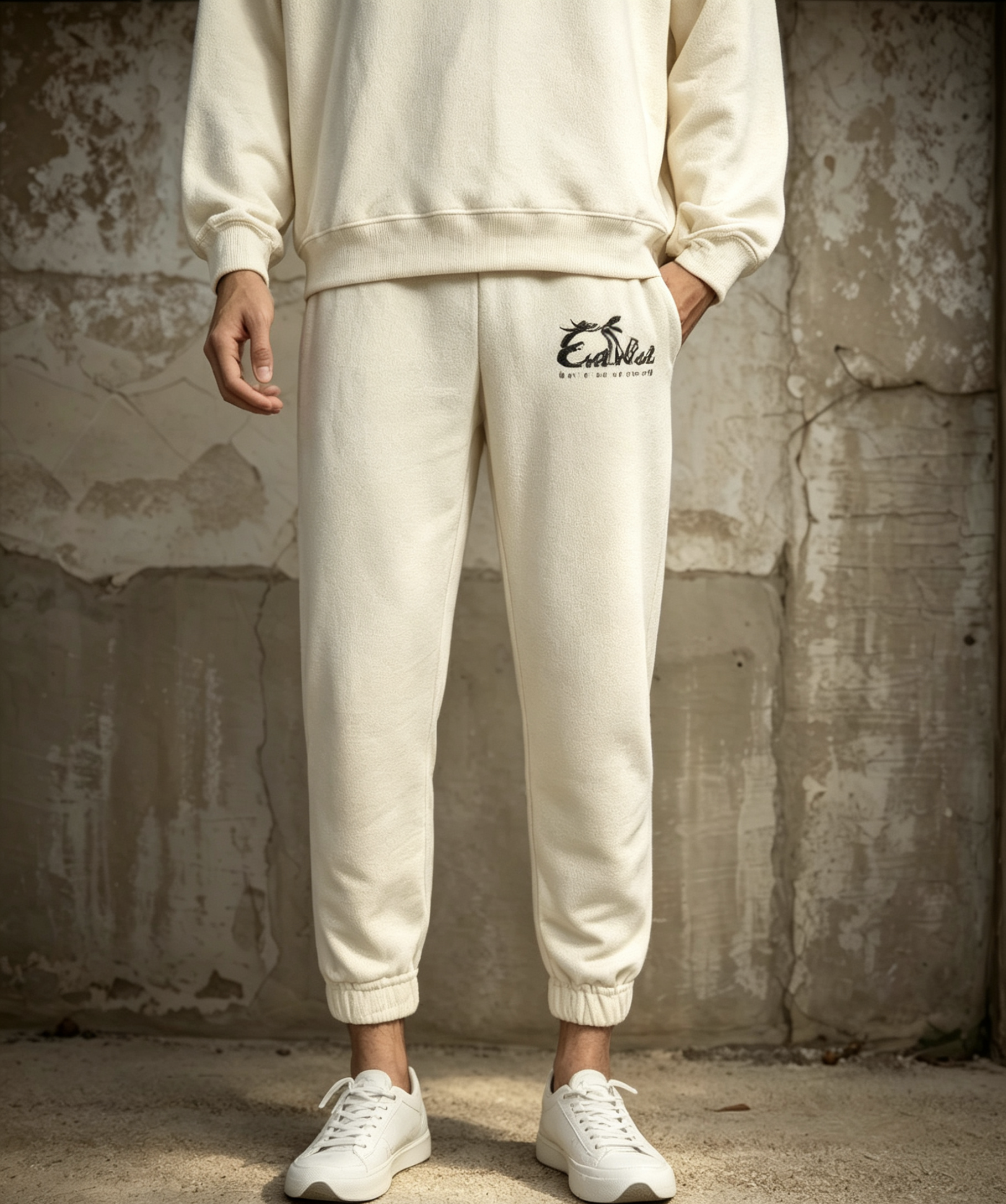 East West Collective Premium French Terry Cream Sweat Pants