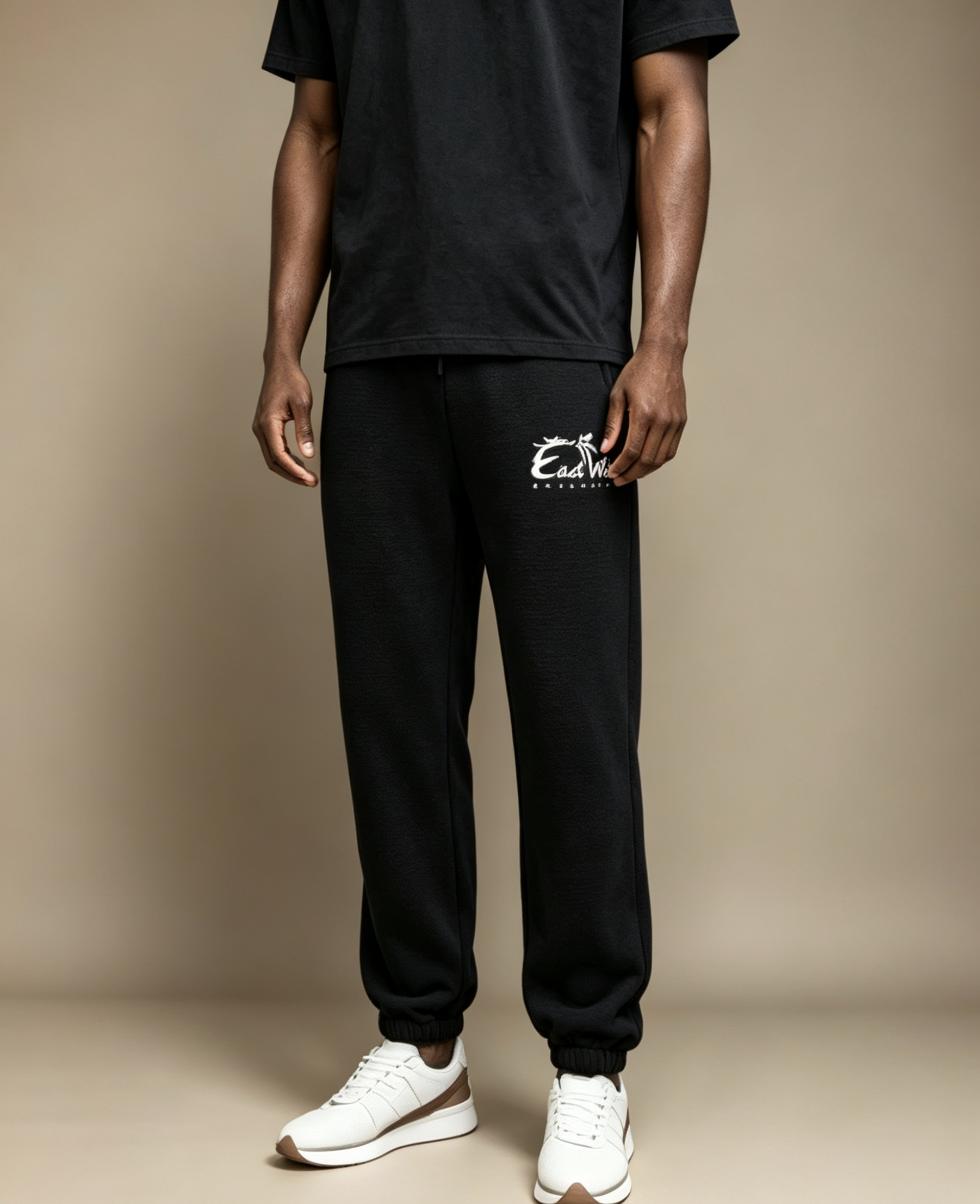 East West Collective Premium French Terry Jet Black Sweat Pants