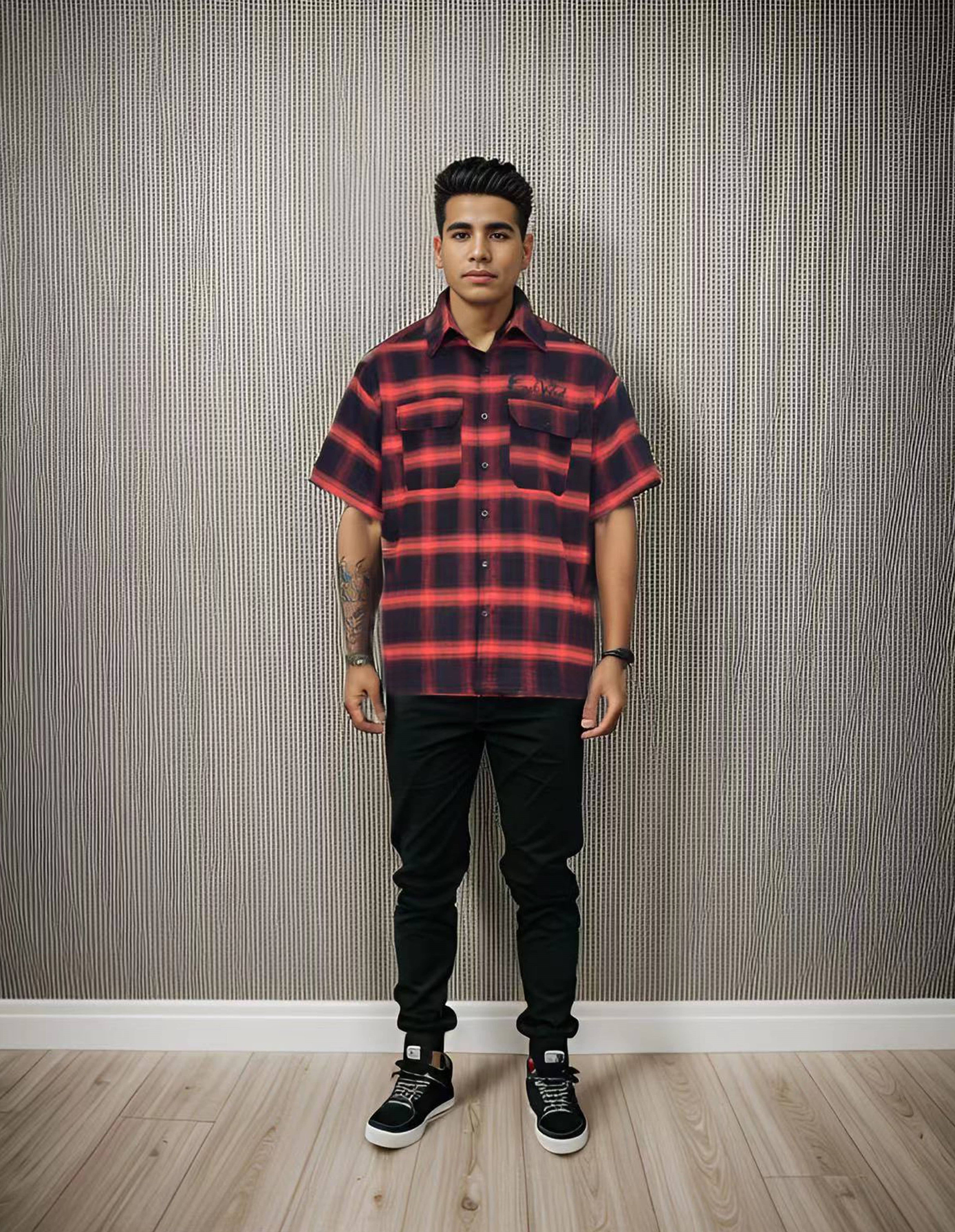 premium short sleeve wrinkle free chicano flannel - East